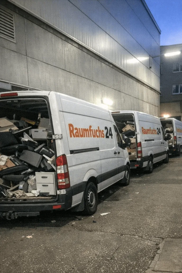Transporter Flotte beladen mit Abfall bei einer Betriebsräumung