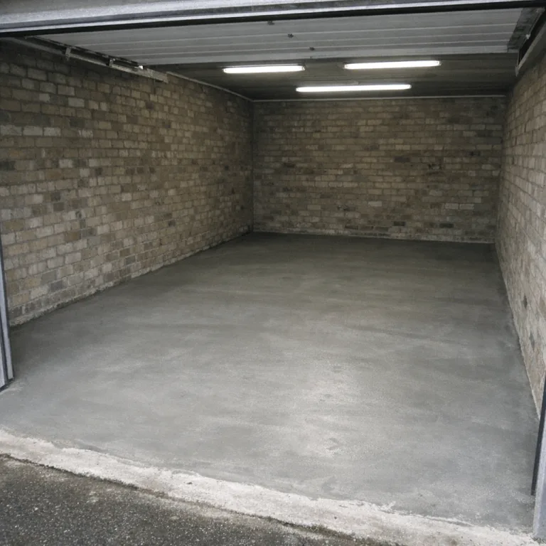 Leere aufgeräumte Garage mit frischem Estrich